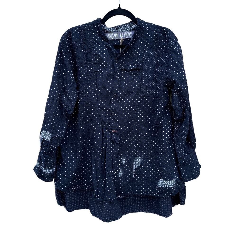 Magnolia Pearl Midnight Blue Blouse with White Dots
